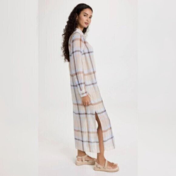 NWT Theory Sheer Plaid Maxi Shirt Dress - Picture 1 of 12